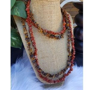 Native Stone Carnelian & Tiger Eye Strand Necklace